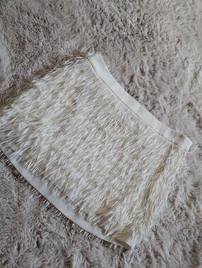 Express Ivory Feather-Trim Mini Skirt